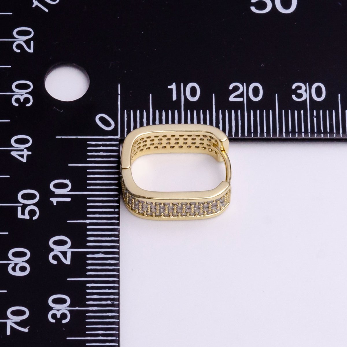 14K Gold Filled Clear Micro Paved CZ Boxy Oblong Hoop Earrings in Gold & Silver | AE581 AE582