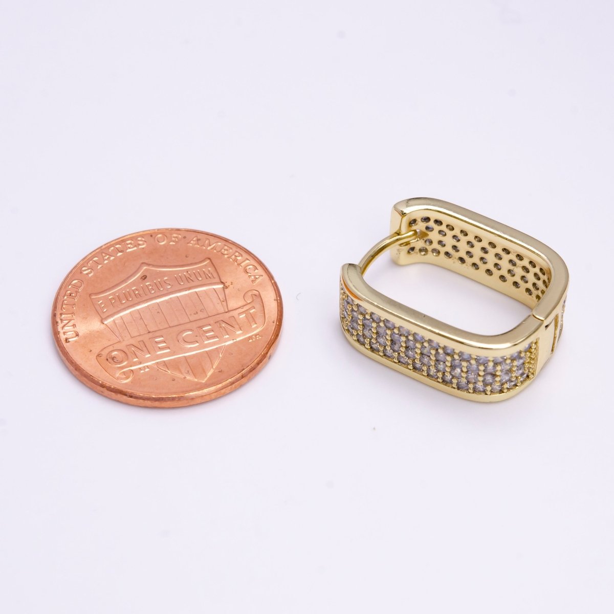 14K Gold Filled Clear Micro Paved CZ Boxy Oblong Hoop Earrings in Gold & Silver | AE581 AE582