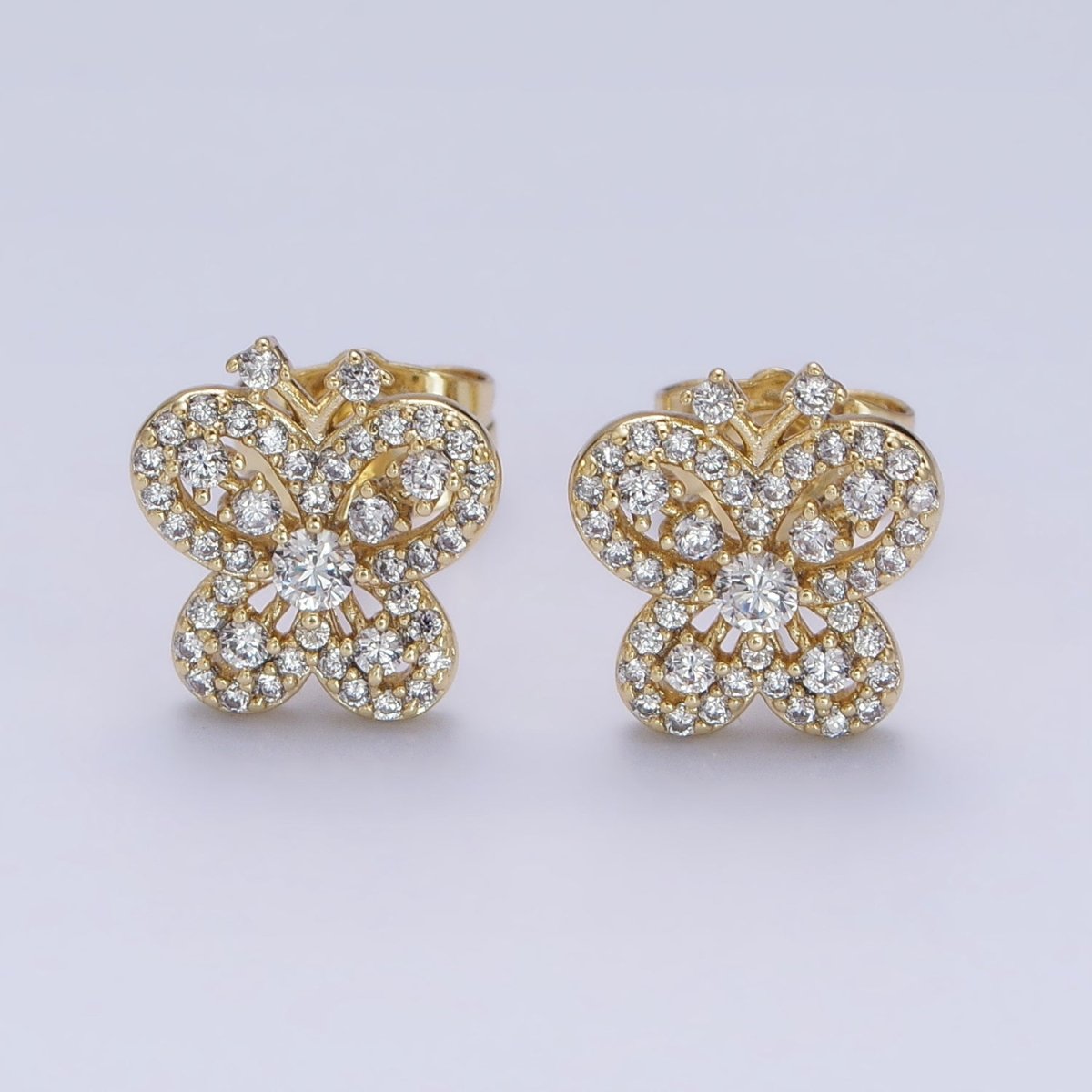 14K Gold Filled Clear Micro Paved CZ Butterfly Mariposa Insect Stud Earrings | AD1531 - DLUXCA