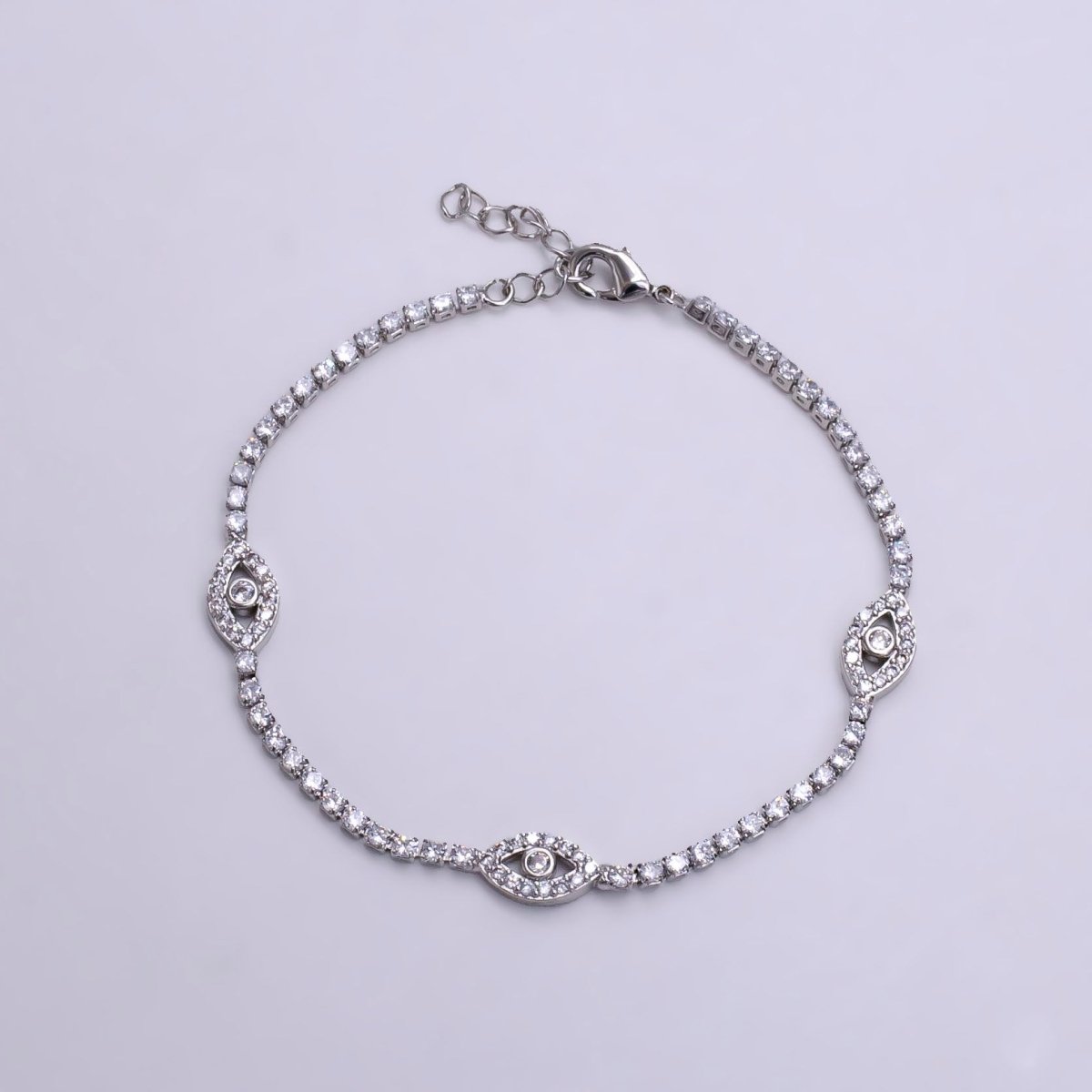 14K Gold Filled Clear Micro Paved CZ Evil Eye Tennis Chain 7 Inch Bracelet in Gold & Silver | WA-2133 WA-2134