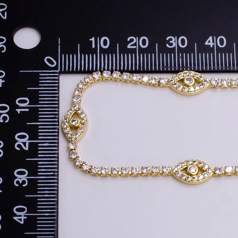 14K Gold Filled Clear Micro Paved CZ Evil Eye Tennis Chain 7 Inch Bracelet in Gold & Silver | WA-2133 WA-2134