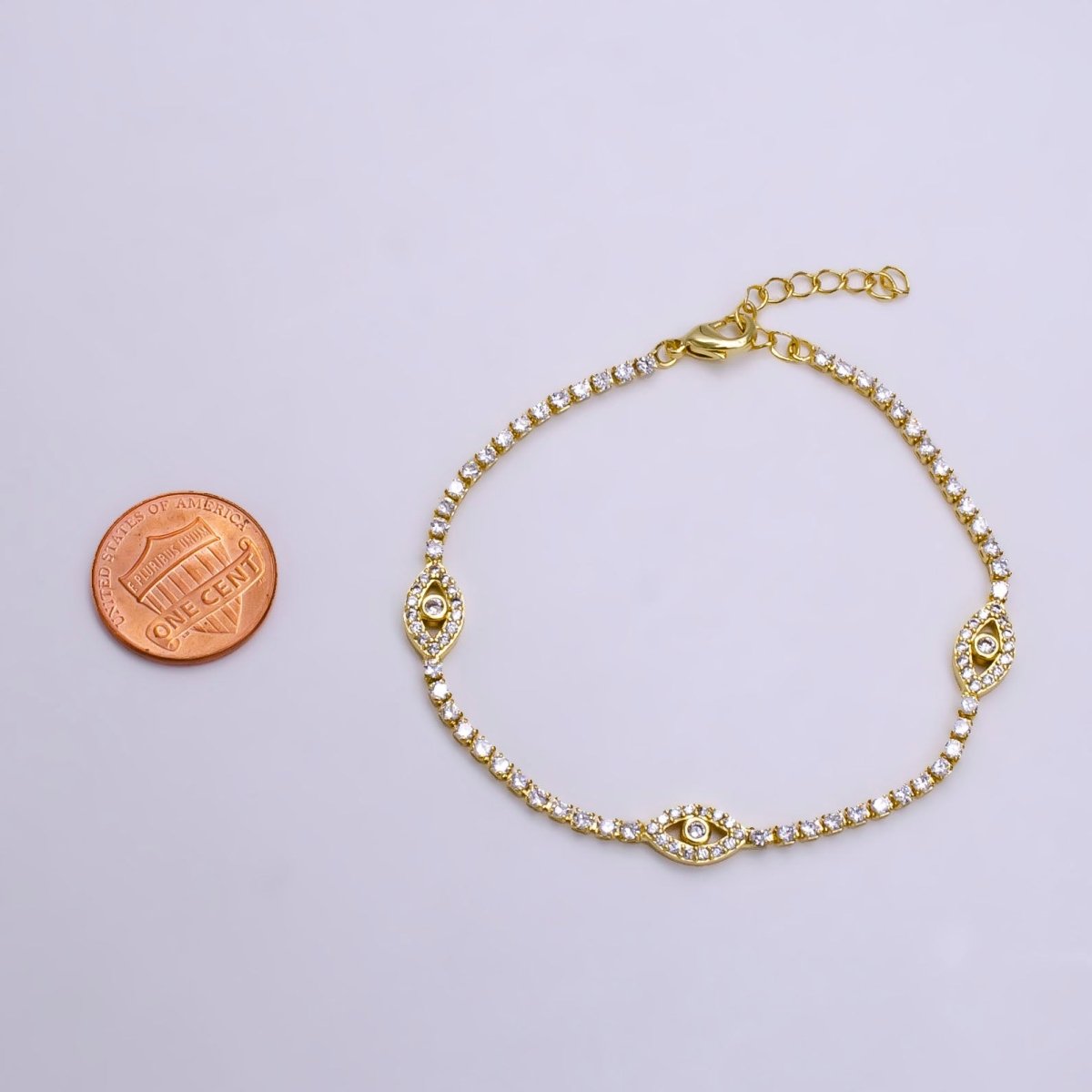 14K Gold Filled Clear Micro Paved CZ Evil Eye Tennis Chain 7 Inch Bracelet in Gold & Silver | WA-2133 WA-2134