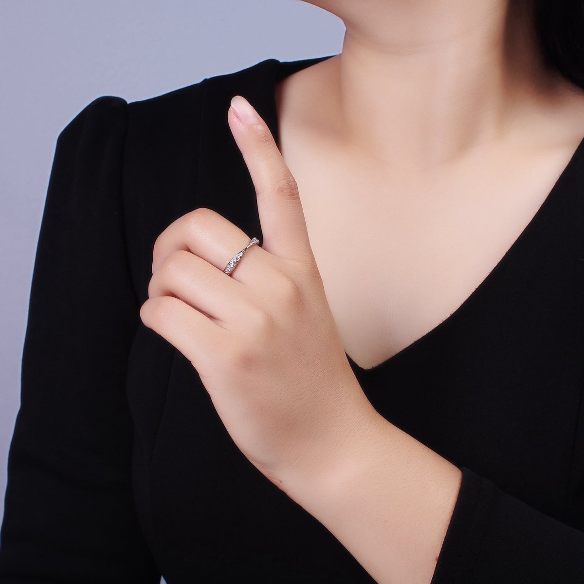 14K Gold Filled Clear Micro Paved CZ Geometric Curved Ring in Gold & Silver | O1030 O1031