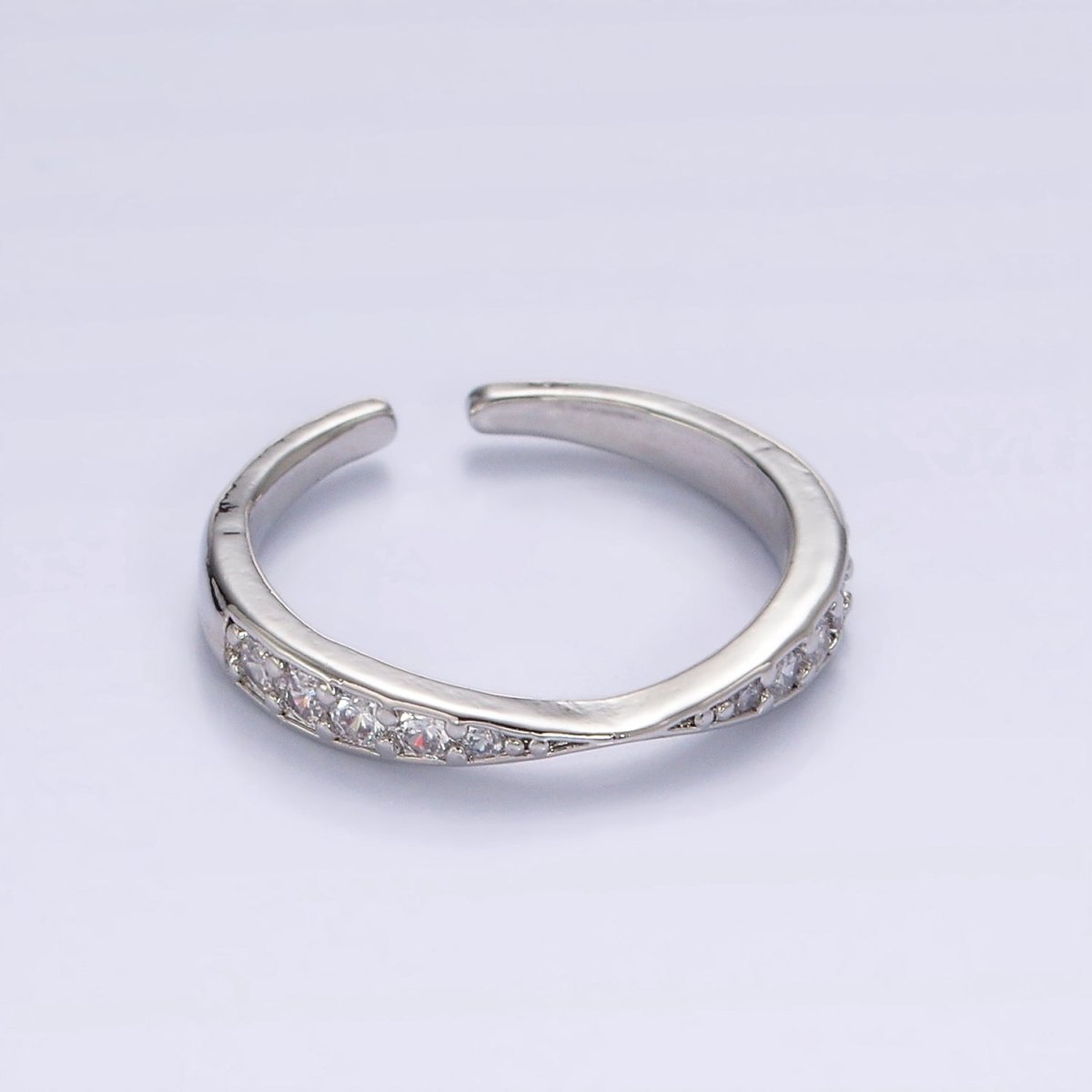 14K Gold Filled Clear Micro Paved CZ Geometric Curved Ring in Gold & Silver | O1030 O1031