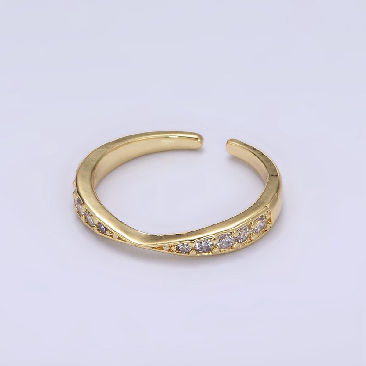 14K Gold Filled Clear Micro Paved CZ Geometric Curved Ring in Gold & Silver | O1030 O1031