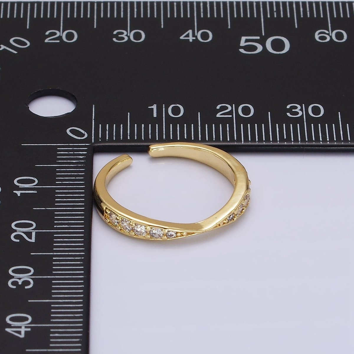 14K Gold Filled Clear Micro Paved CZ Geometric Curved Ring in Gold & Silver | O1030 O1031