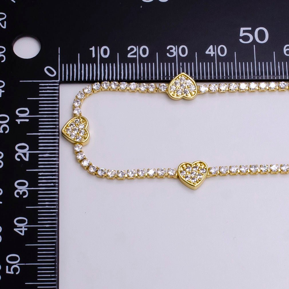 14K Gold Filled Clear Micro Paved CZ Heart Tennis Chain 7 Inch Bracelet in Gold & Silver | WA-2129 WA-2130