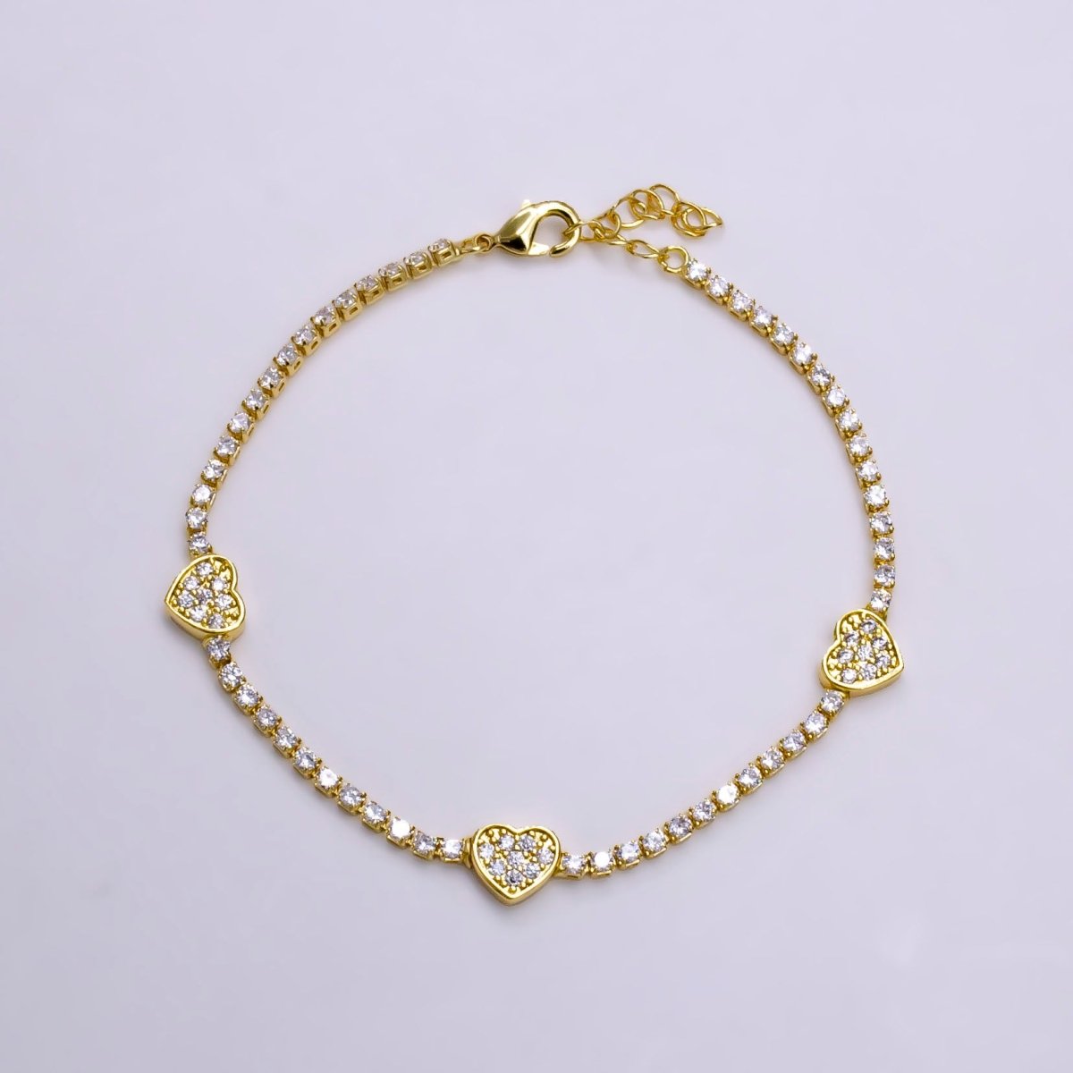 14K Gold Filled Clear Micro Paved CZ Heart Tennis Chain 7 Inch Bracelet in Gold & Silver | WA-2129 WA-2130