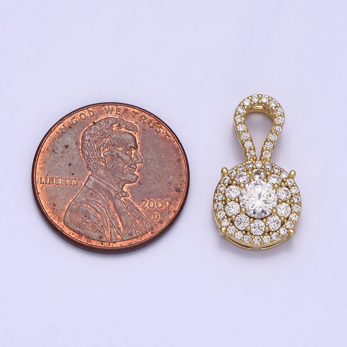 14K Gold Filled Clear Micro Paved CZ Round Curved Bail Pendant | AA041 - DLUXCA