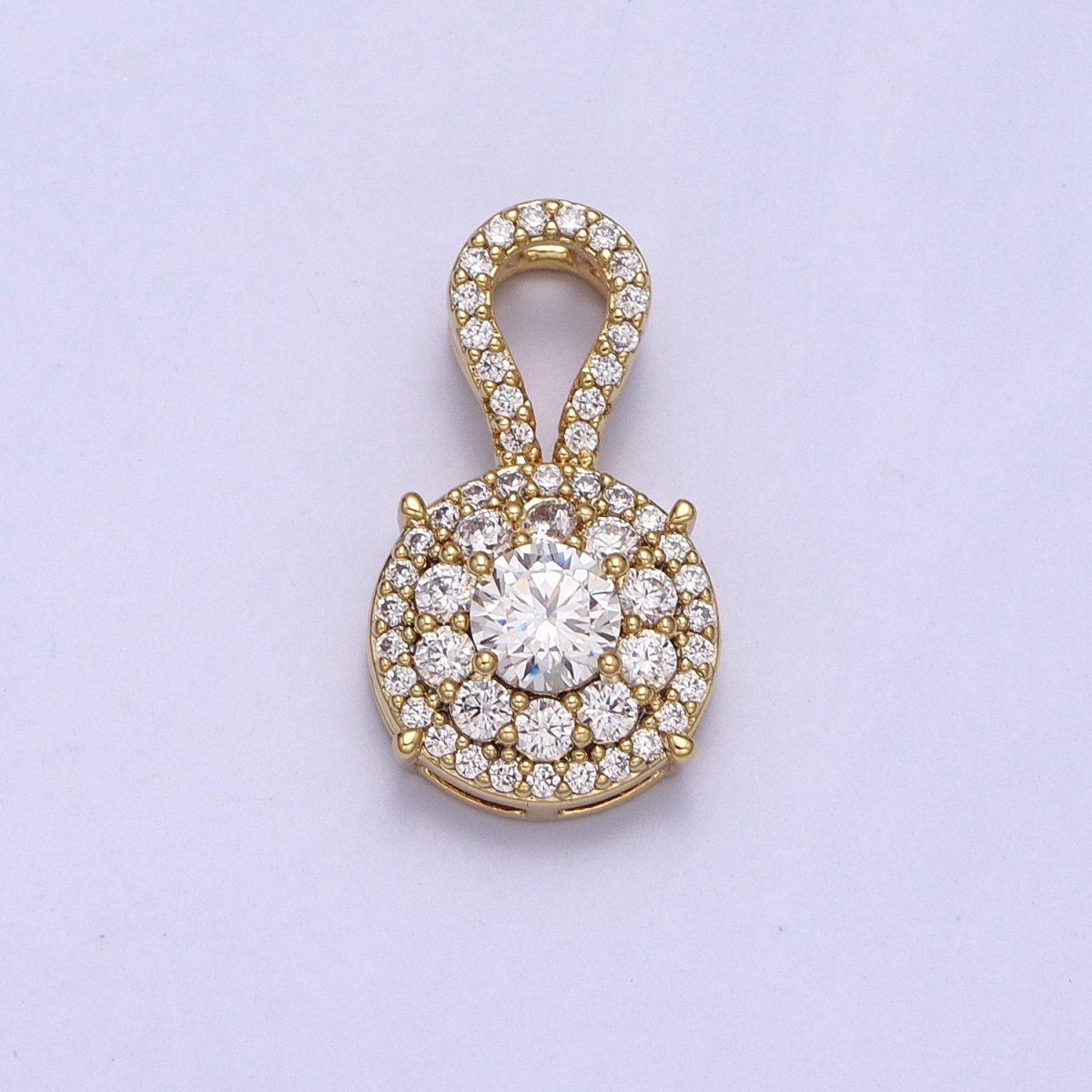 14K Gold Filled Clear Micro Paved CZ Round Curved Bail Pendant | AA041 - DLUXCA