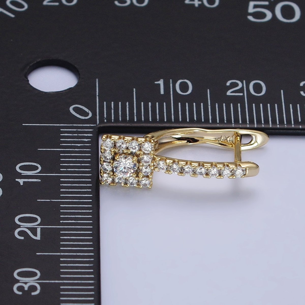 14K Gold Filled Clear Micro Paved CZ Square English Lock Earrings | AB316 - DLUXCA