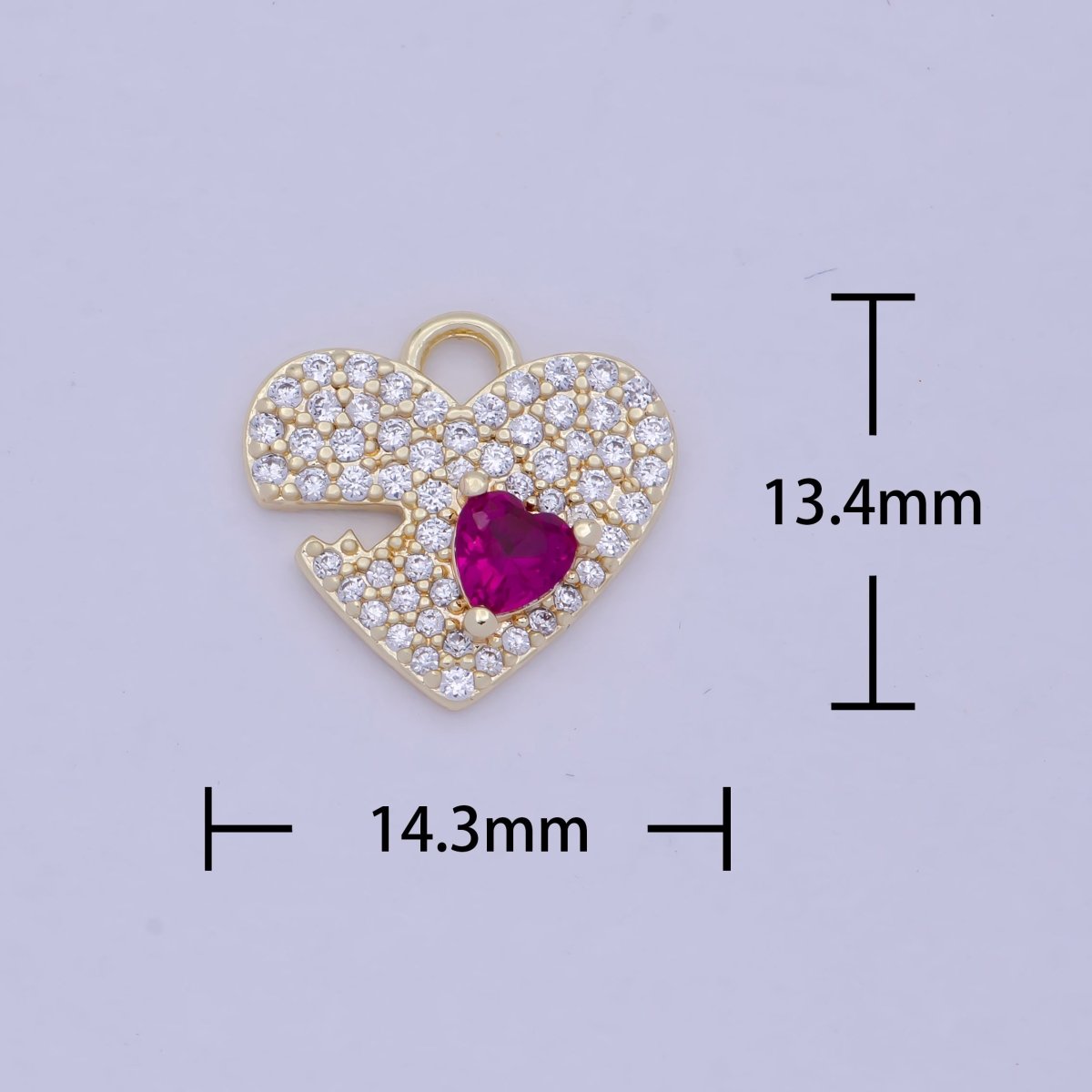 14K Gold Filled Clear Micro Paved Fuchsia CZ Heart Valentine Charm E-778 - DLUXCA