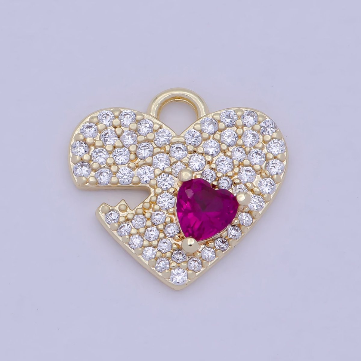 14K Gold Filled Clear Micro Paved Fuchsia CZ Heart Valentine Charm E-778 - DLUXCA