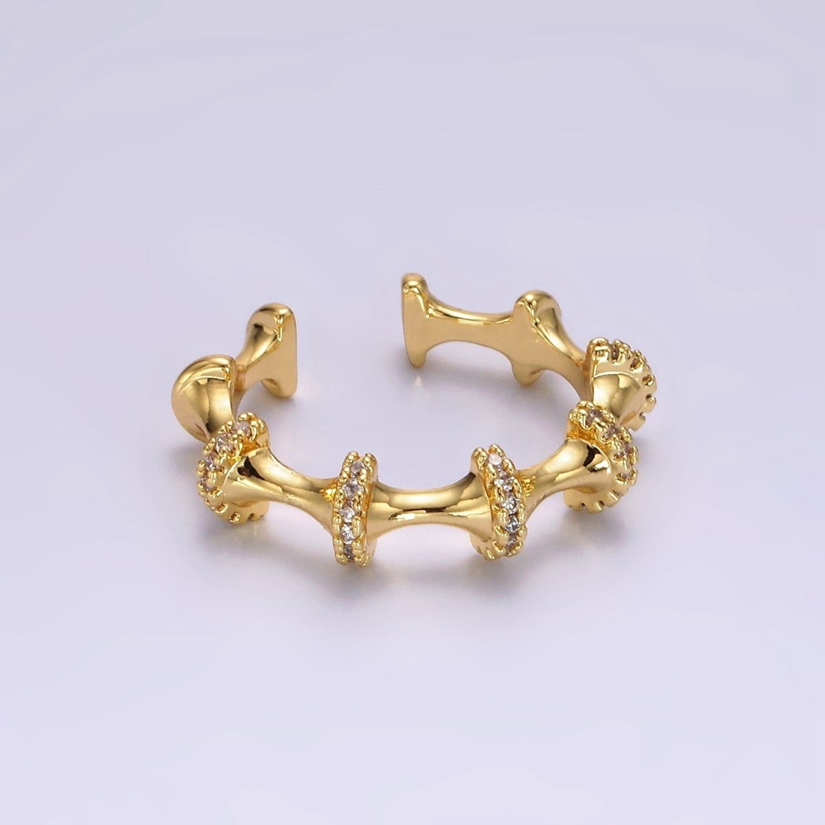 14K Gold Filled Clear Multiple Micro Paved CZ Bar Curved Ring | O1170