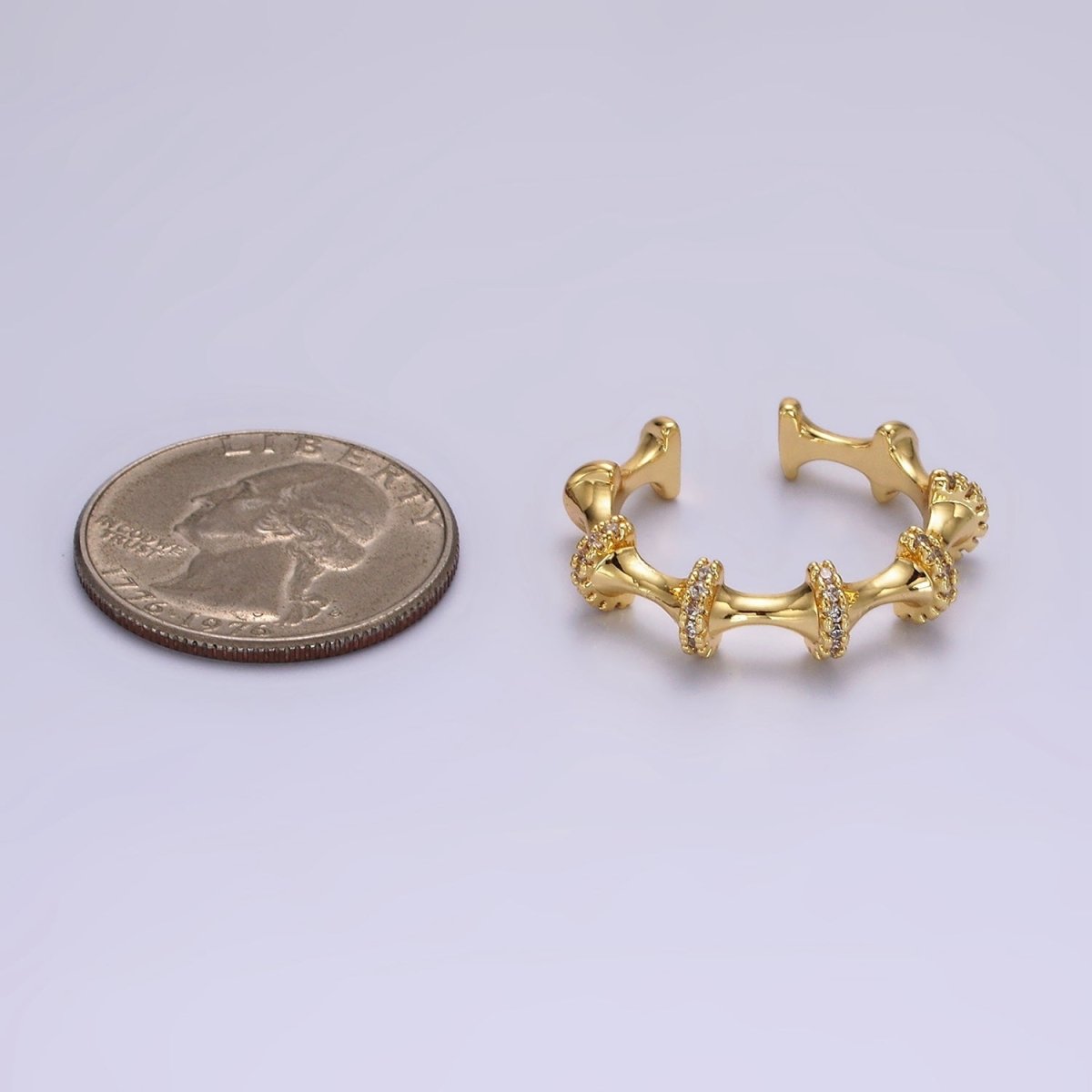 14K Gold Filled Clear Multiple Micro Paved CZ Bar Curved Ring | O1170