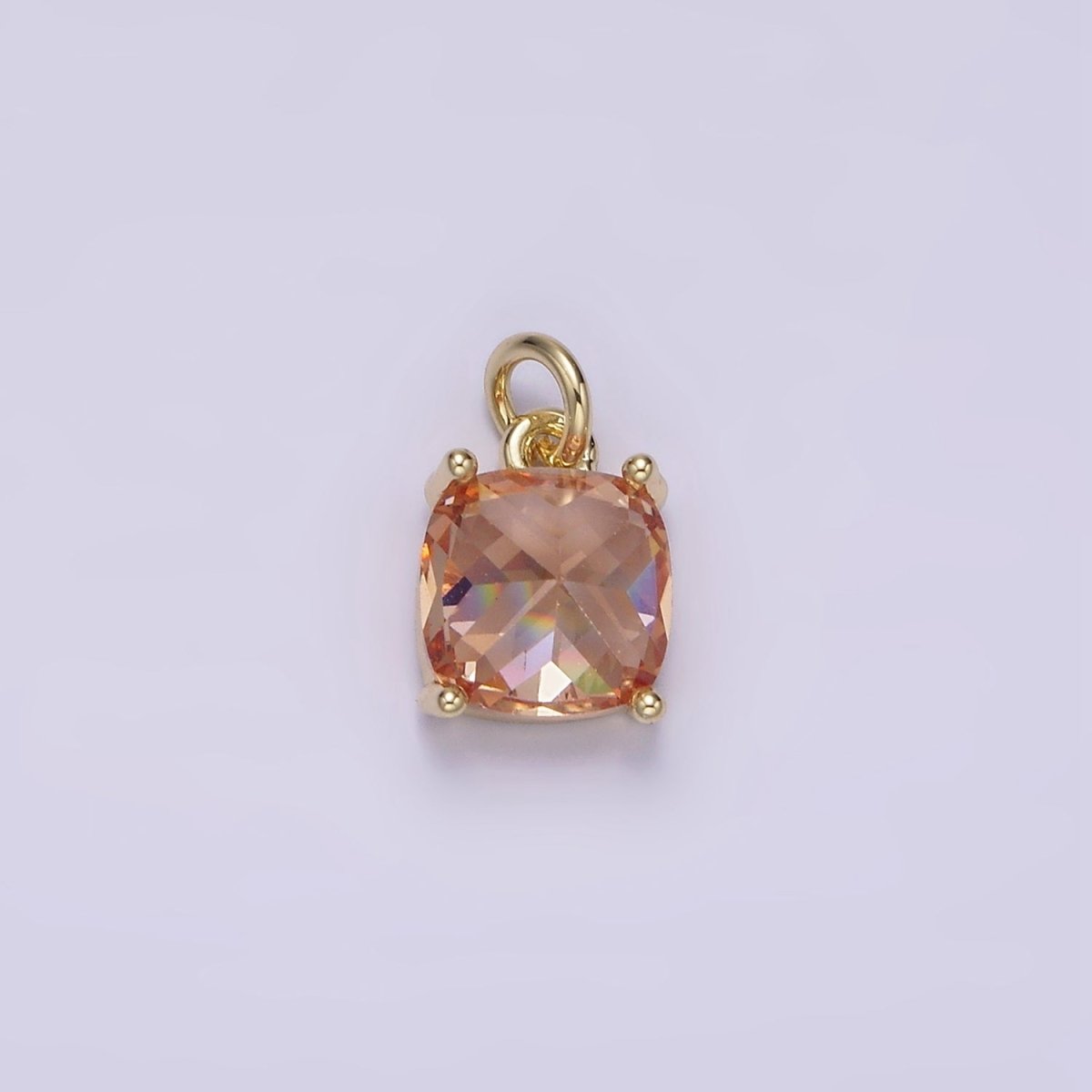 14K Gold Filled Clear, Orange, Pink, Fuchsia, Red Rounded Square CZ Add-On Charm | AG319 - AG323