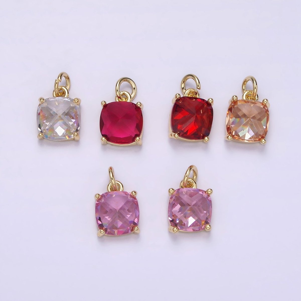 14K Gold Filled Clear, Orange, Pink, Fuchsia, Red Rounded Square CZ Add-On Charm | AG319 - AG323