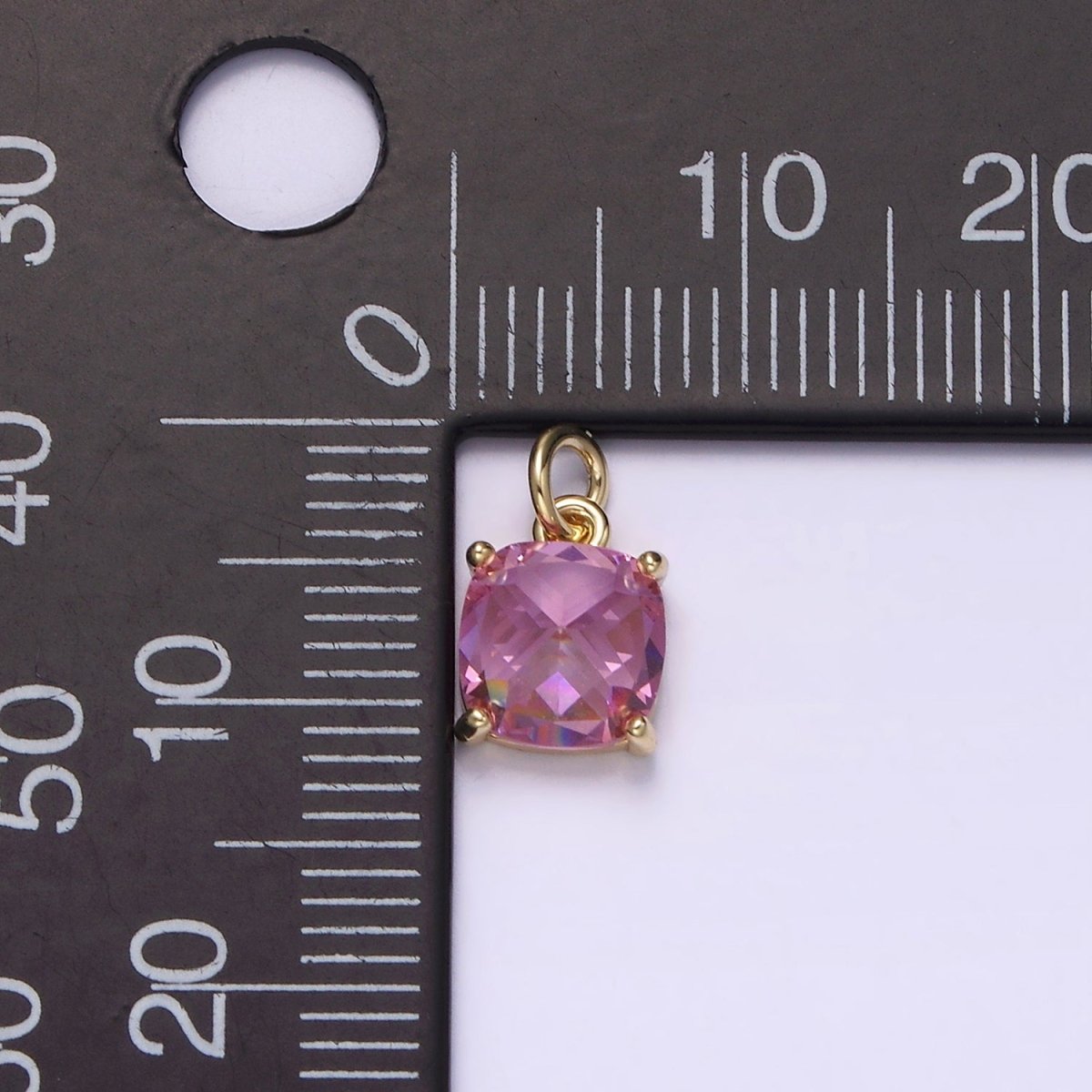14K Gold Filled Clear, Orange, Pink, Fuchsia, Red Rounded Square CZ Add-On Charm | AG319 - AG323