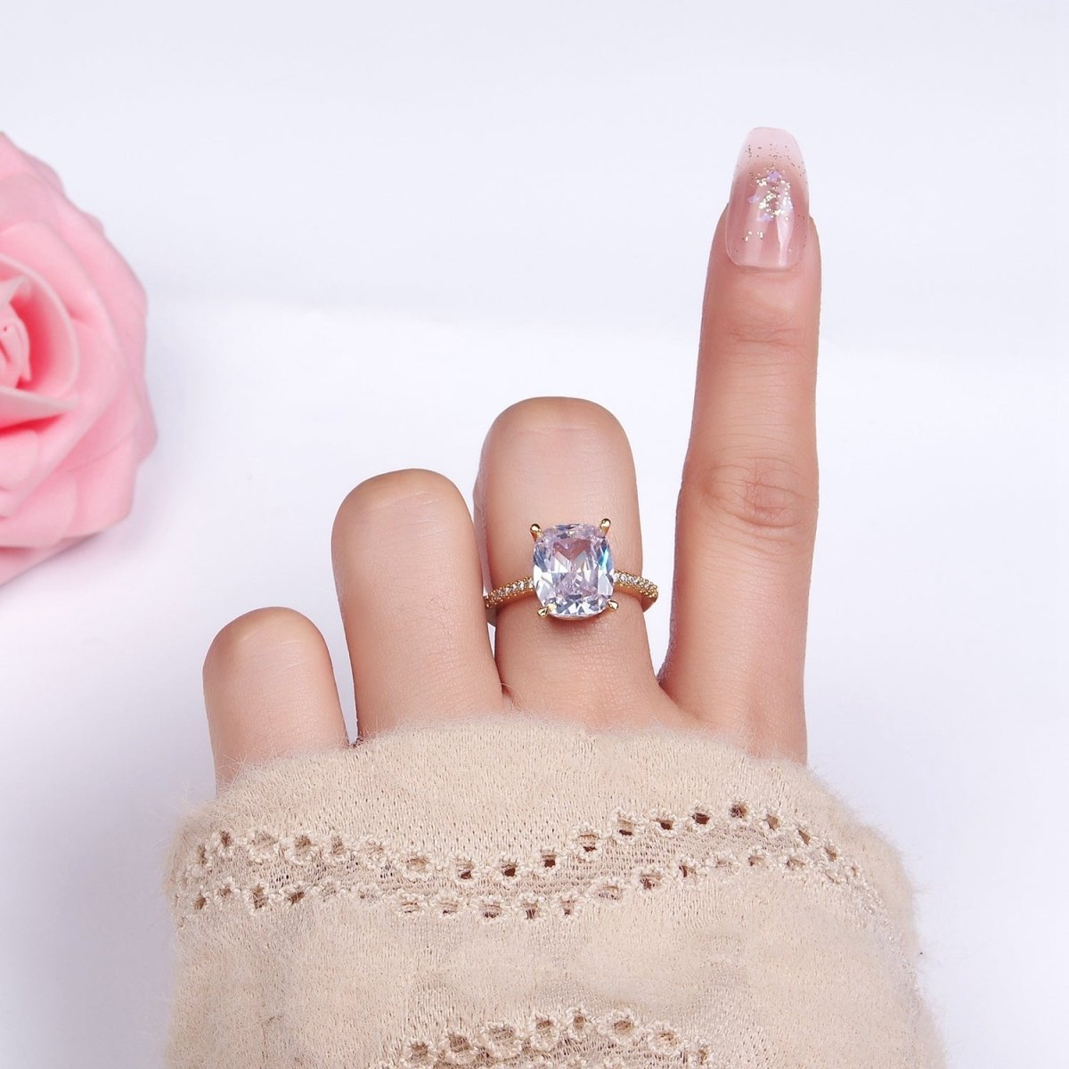 14K Gold Filled Clear Oval CZ Micro Paved Solitaire Ring | O1327 - DLUXCA