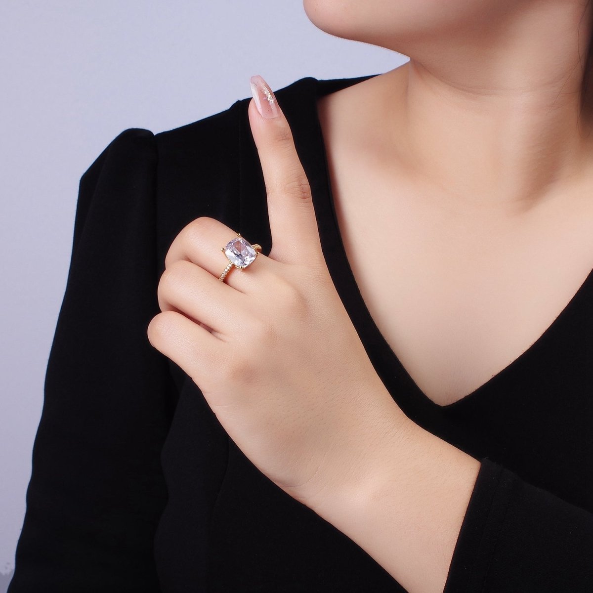 14K Gold Filled Clear Oval CZ Micro Paved Solitaire Ring | O1327 - DLUXCA