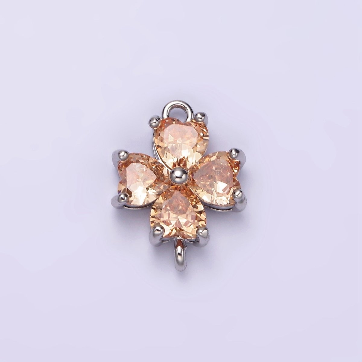 14K Gold Filled Clear, Peach, Pink, Purple, Red CZ Heart Petal Flower Connector in Gold & Silver | G-193 - G-202