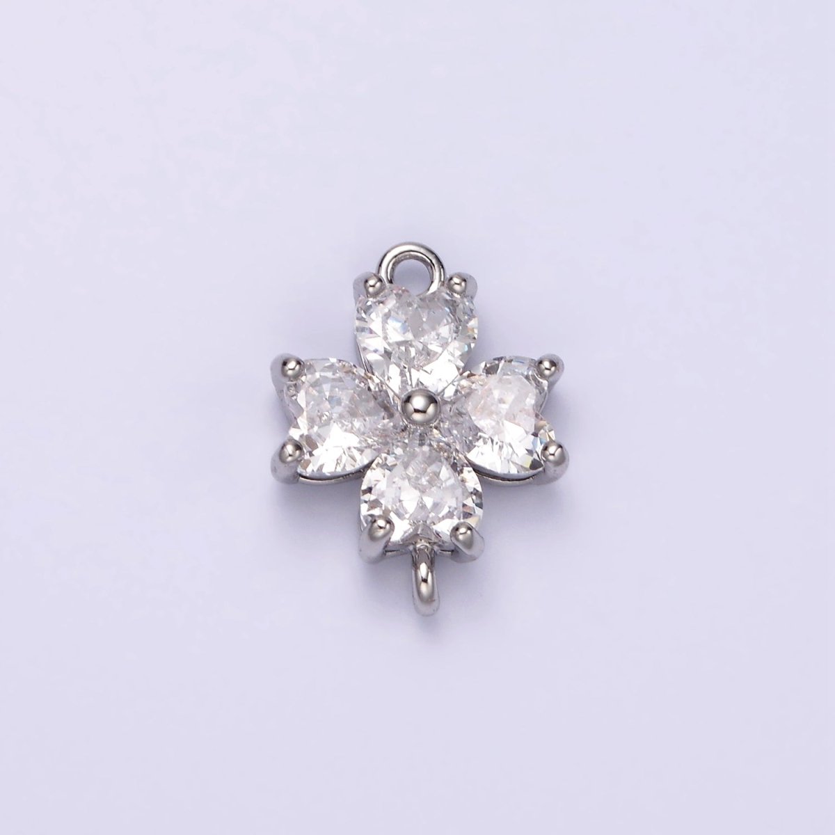 14K Gold Filled Clear, Peach, Pink, Purple, Red CZ Heart Petal Flower Connector in Gold & Silver | G-193 - G-202