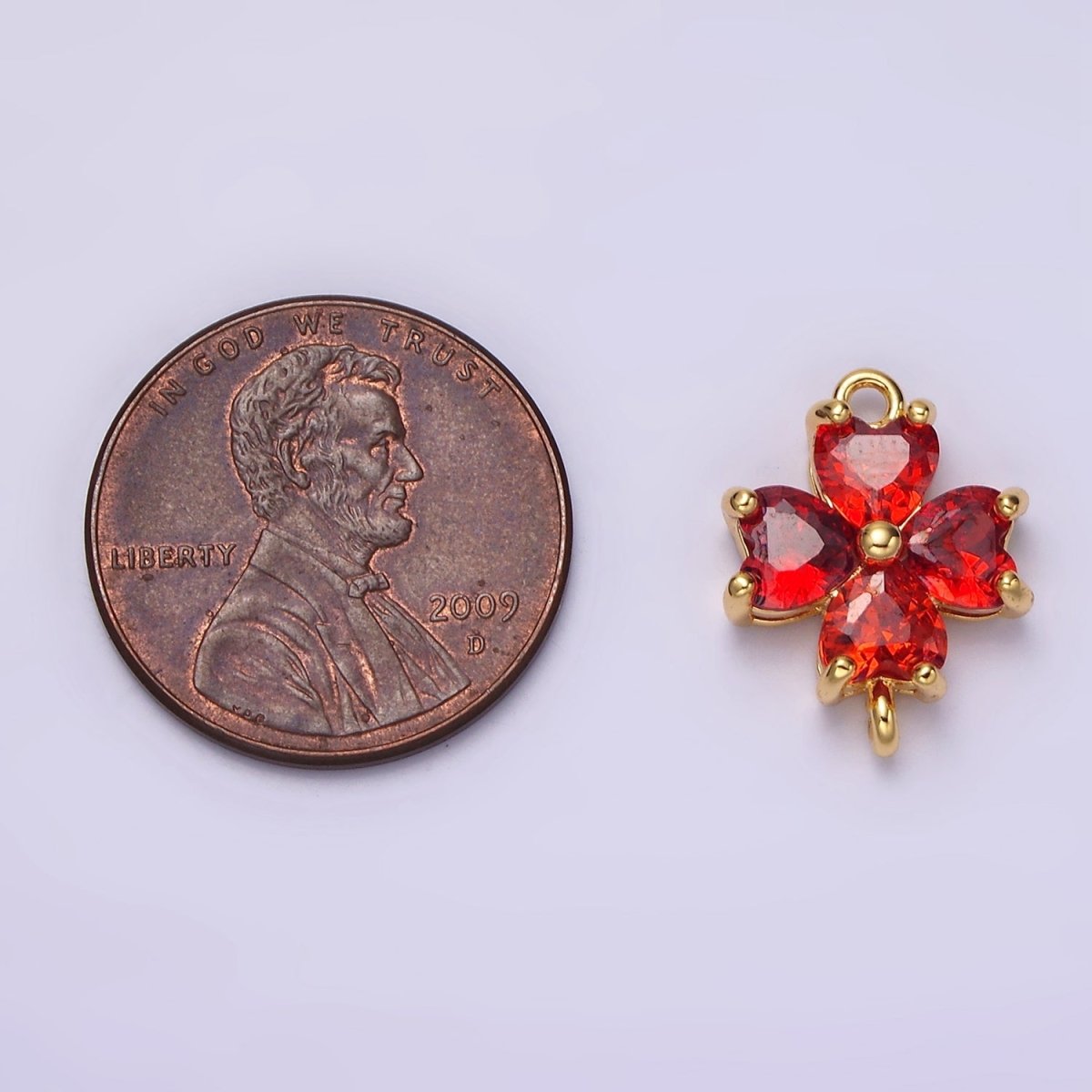 14K Gold Filled Clear, Peach, Pink, Purple, Red CZ Heart Petal Flower Connector in Gold & Silver | G-193 - G-202