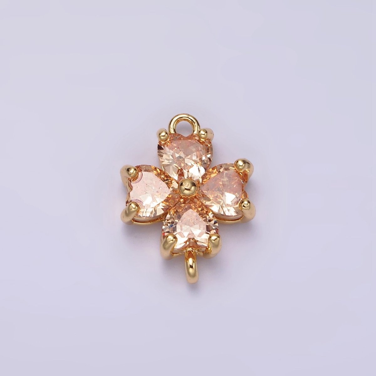 14K Gold Filled Clear, Peach, Pink, Purple, Red CZ Heart Petal Flower Connector in Gold & Silver | G-193 - G-202