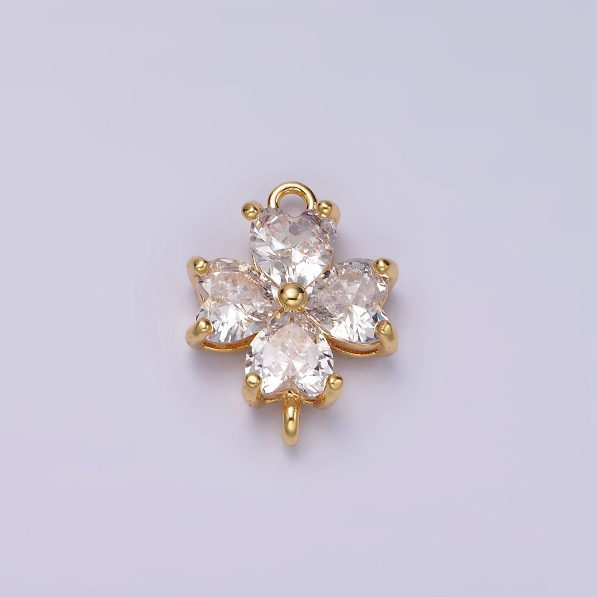 14K Gold Filled Clear, Peach, Pink, Purple, Red CZ Heart Petal Flower Connector in Gold & Silver | G-193 - G-202