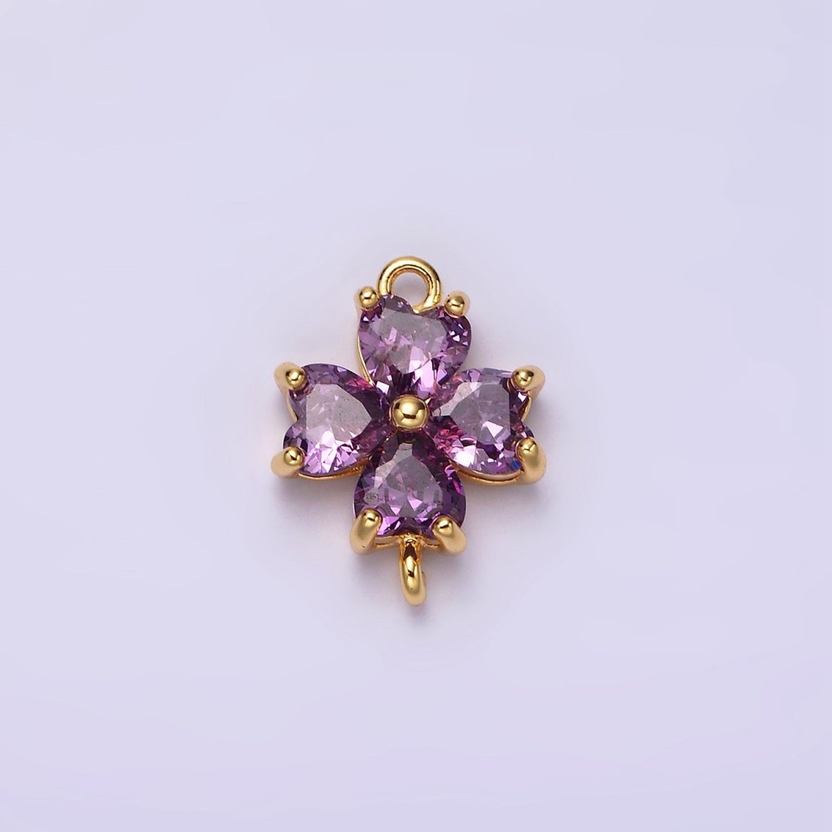 14K Gold Filled Clear, Peach, Pink, Purple, Red CZ Heart Petal Flower Connector in Gold & Silver | G-193 - G-202