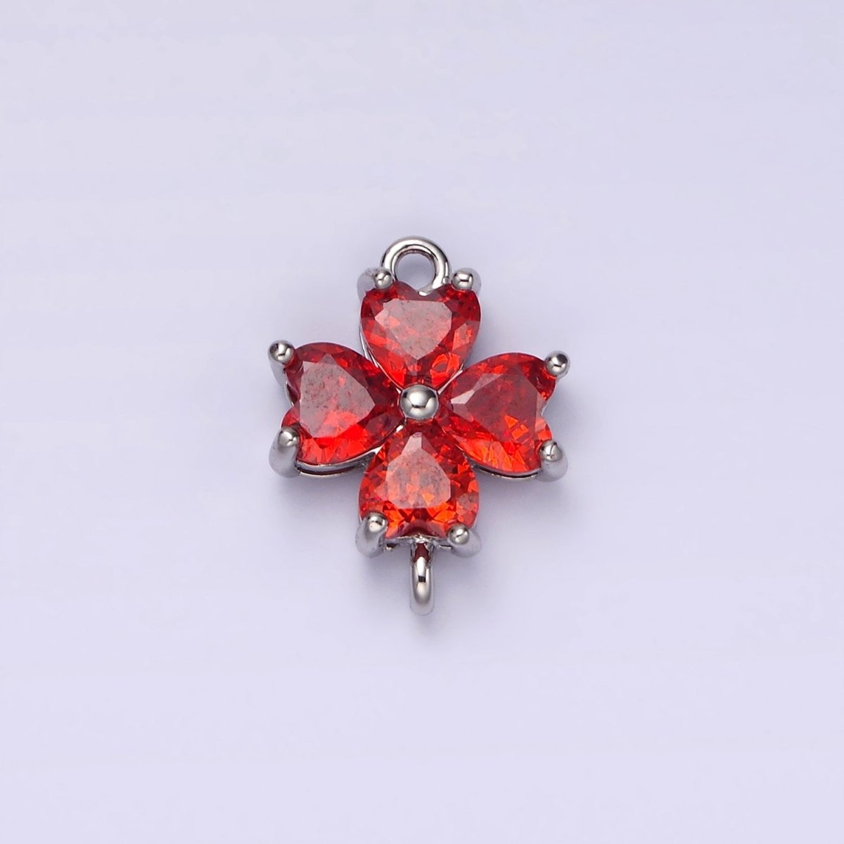 14K Gold Filled Clear, Peach, Pink, Purple, Red CZ Heart Petal Flower Connector in Gold & Silver | G-193 - G-202