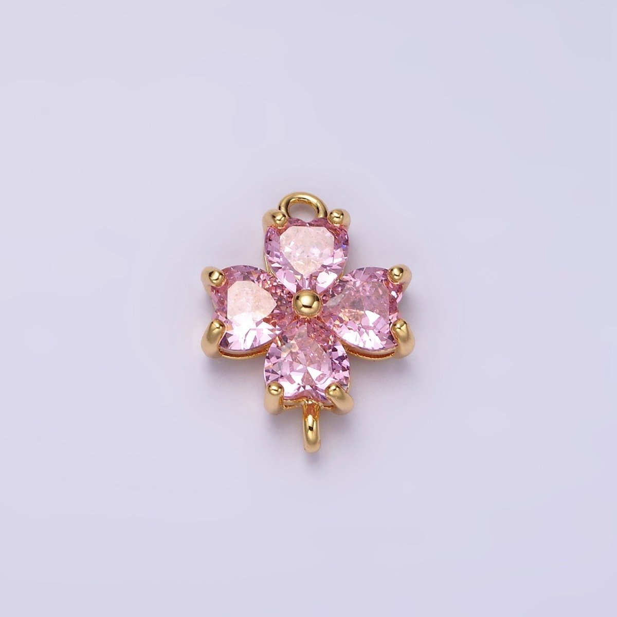 14K Gold Filled Clear, Peach, Pink, Purple, Red CZ Heart Petal Flower Connector in Gold & Silver | G-193 - G-202