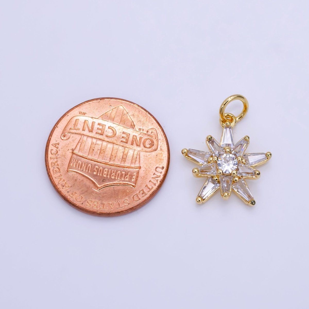 14K Gold Filled Clear, Pink Baguette Flower Petal Charm | D177