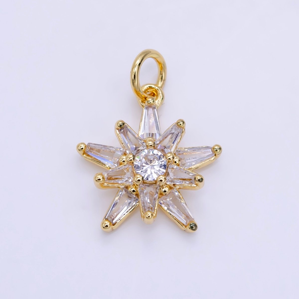 14K Gold Filled Clear, Pink Baguette Flower Petal Charm | D177