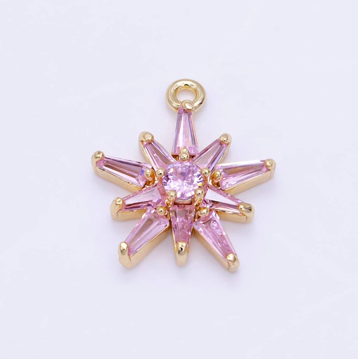 14K Gold Filled Clear, Pink Baguette Flower Petal Charm | D177