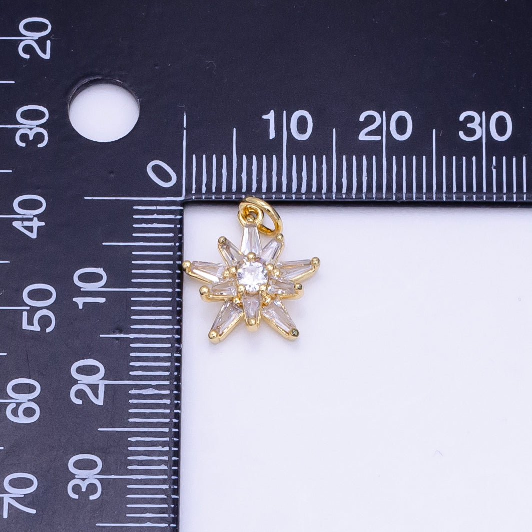 14K Gold Filled Clear, Pink Baguette Flower Petal Charm | D177