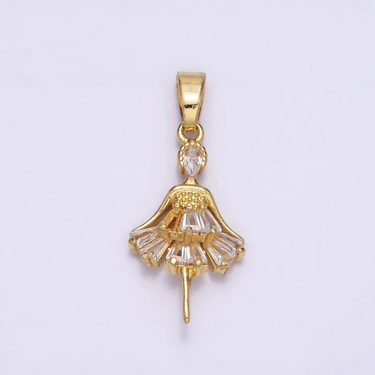 14K Gold Filled Clear, Pink CZ Baguette Dress Ballerina Pendant | AA717 AA718