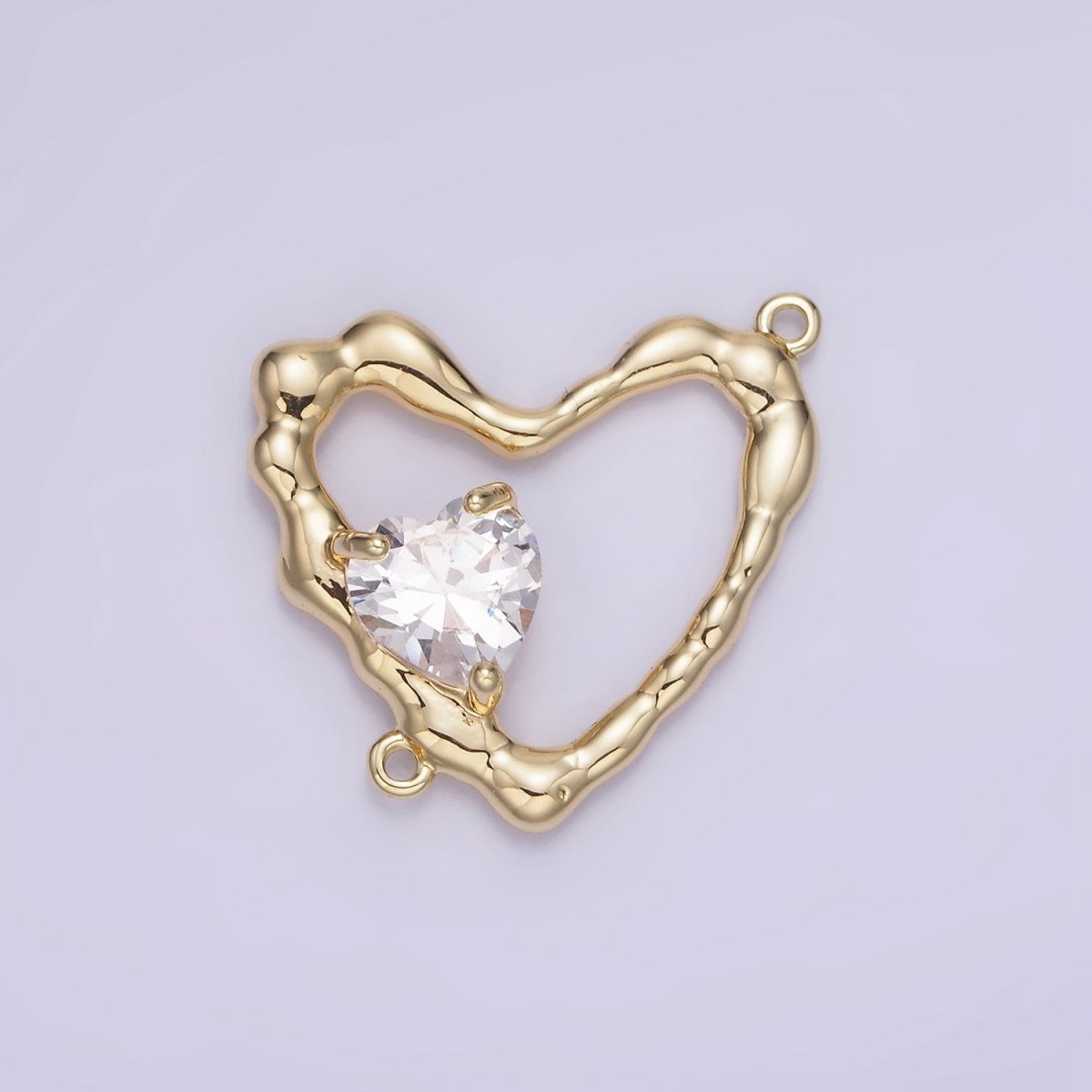 14K Gold Filled Clear, Pink CZ Open Molten Heart Connector | G288