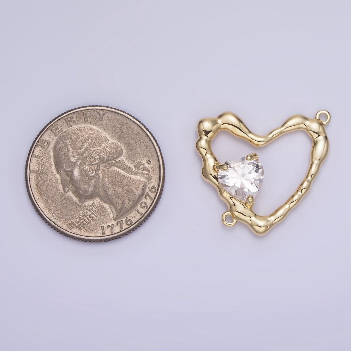 14K Gold Filled Clear, Pink CZ Open Molten Heart Connector | G288