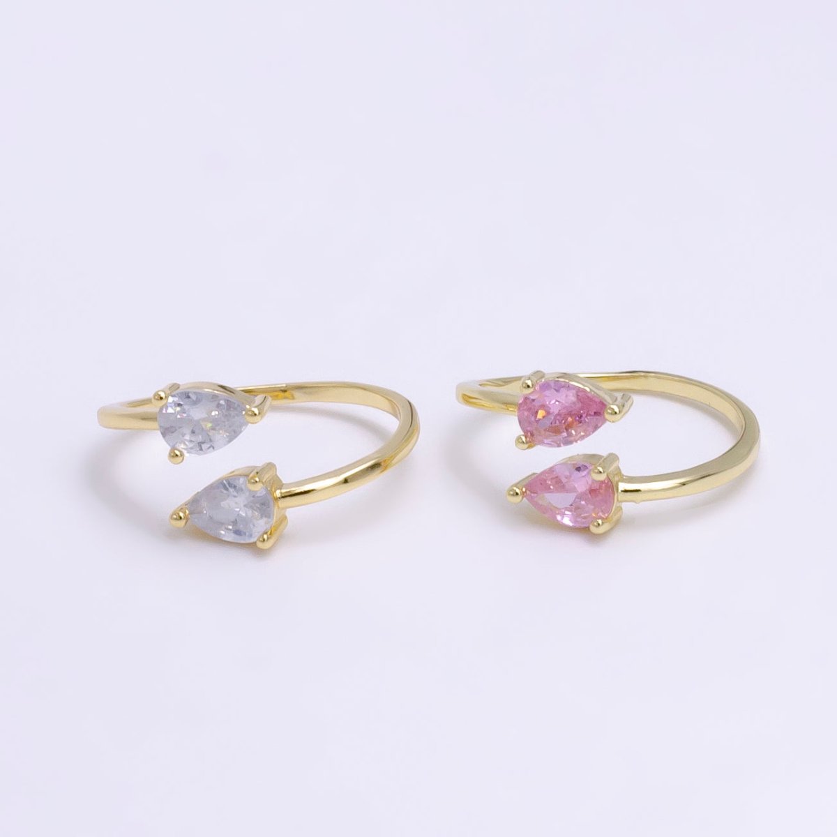 14K Gold Filled Clear, Pink Double Teardrop CZ Open Claw Ring | O1902 O1903