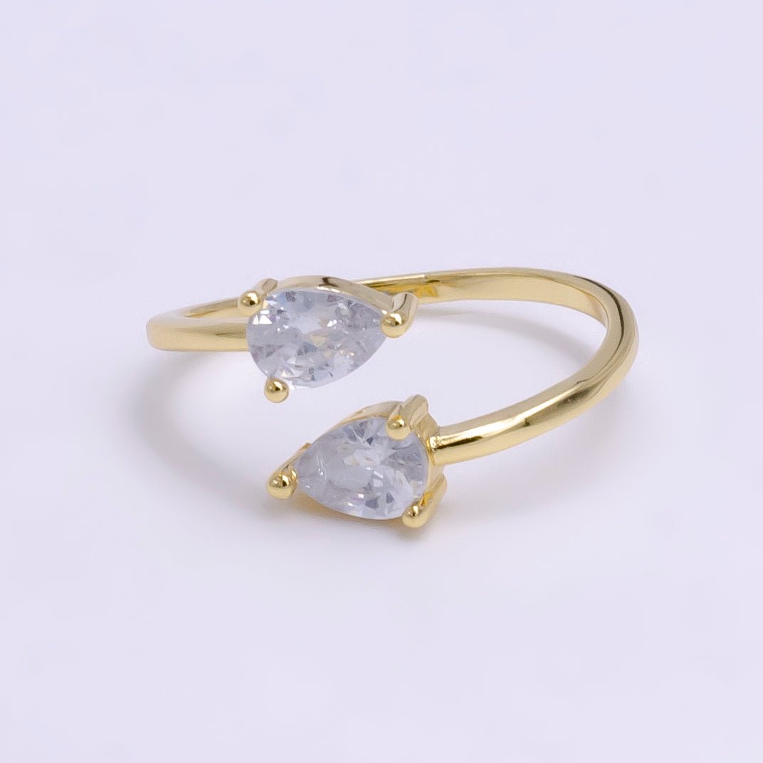 14K Gold Filled Clear, Pink Double Teardrop CZ Open Claw Ring | O1902 O1903