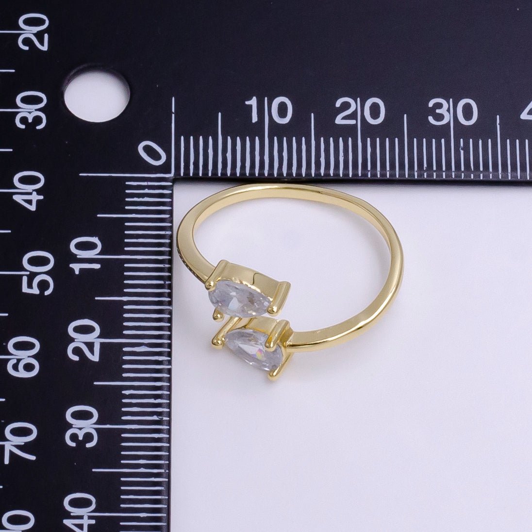 14K Gold Filled Clear, Pink Double Teardrop CZ Open Claw Ring | O1902 O1903