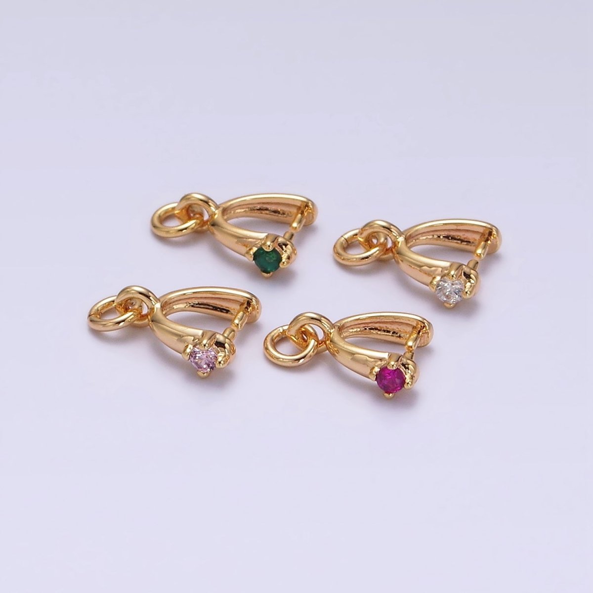 14K Gold Filled Clear, Pink, Fuchsia, Green CZ Snap Bail Charm Jewelry Making Findings Supply | Z641 - Z644