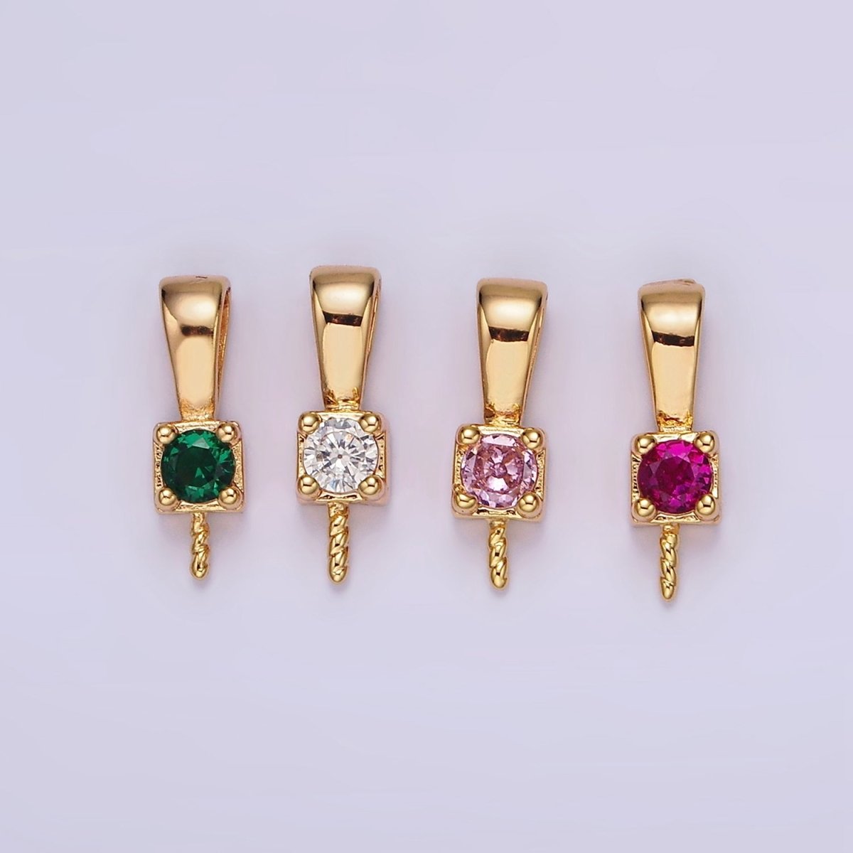 14K Gold Filled Clear, Pink, Green, Fuchsia CZ Drill Pendant Bail Jewelry Making Findings Supply | Z-511 - Z-514