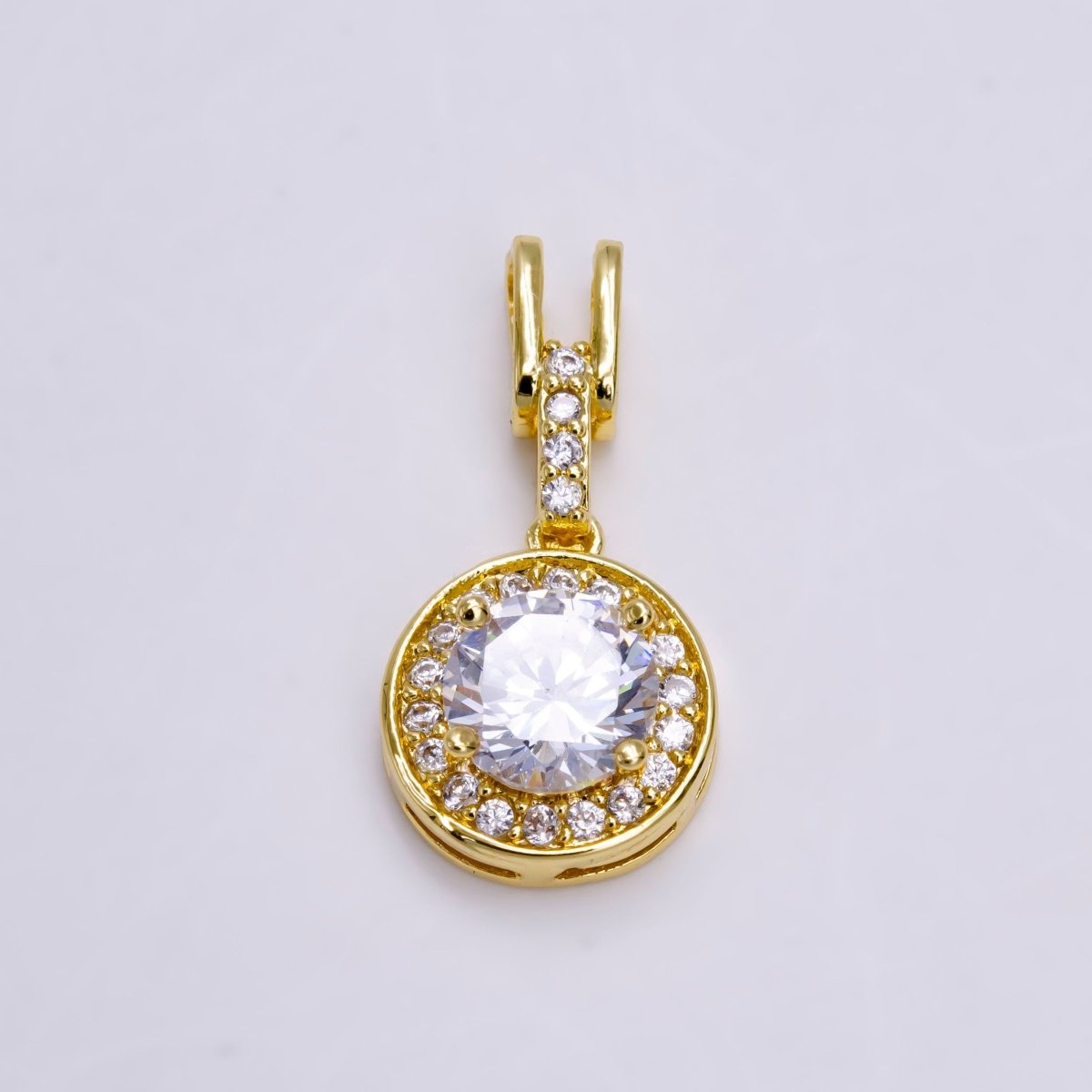 14K Gold Filled Clear, Pink, Green Round CZ Micro Paved Bail Pendant | N1465 - N1467