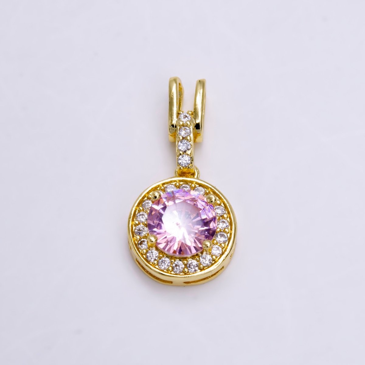 14K Gold Filled Clear, Pink, Green Round CZ Micro Paved Bail Pendant | N1465 - N1467