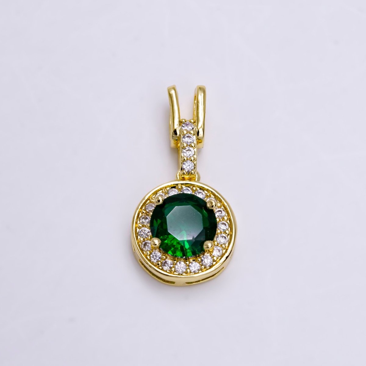14K Gold Filled Clear, Pink, Green Round CZ Micro Paved Bail Pendant | N1465 - N1467
