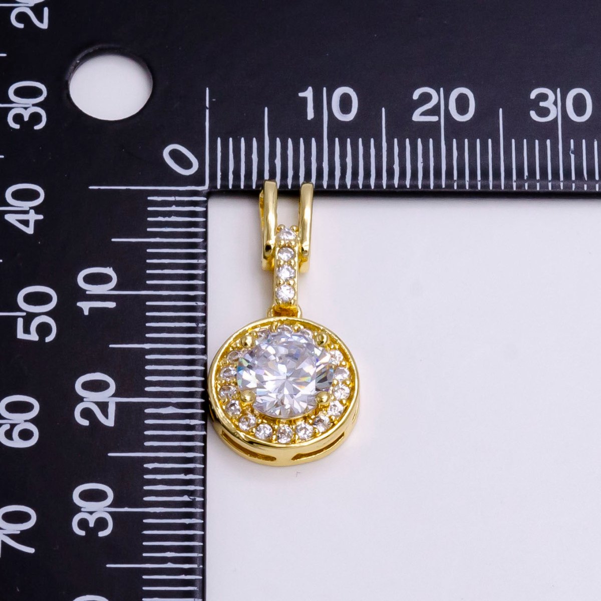 14K Gold Filled Clear, Pink, Green Round CZ Micro Paved Bail Pendant | N1465 - N1467
