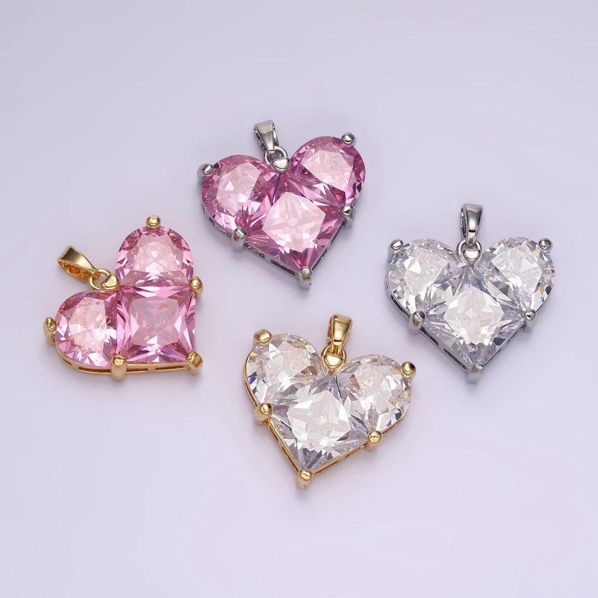 14K Gold Filled Clear, Pink Pixelated Pendant in Gold & Silver | N1809 - N1812