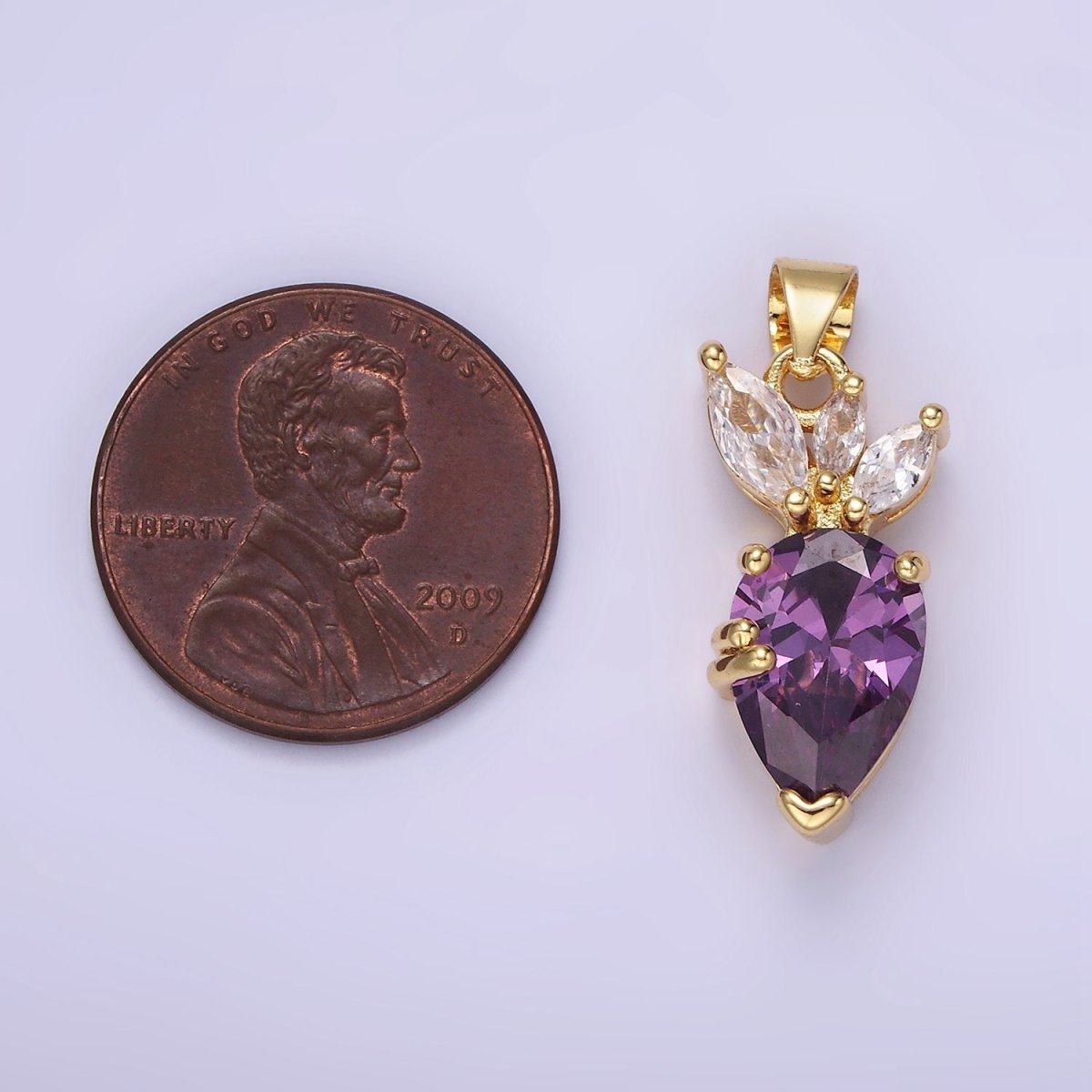 14K Gold Filled Clear, Pink, Purple CZ Carrot Vegetable Pendant | AA1138 AA1139